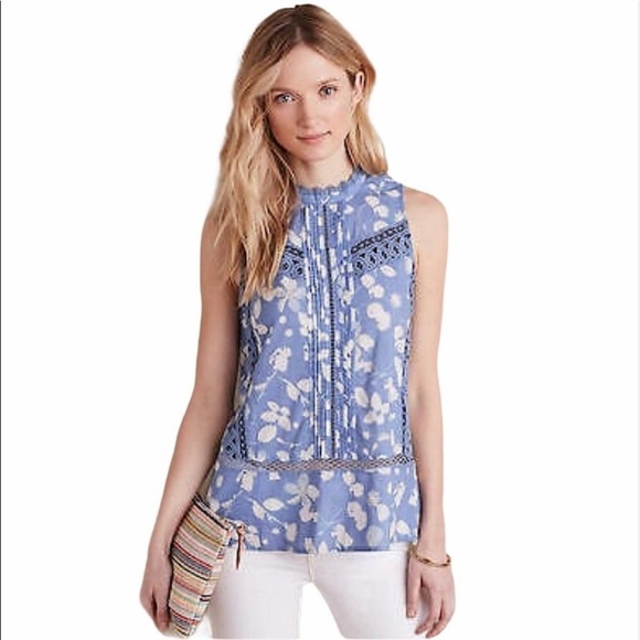Anthropologie Tops - Vanessa Virginia blue floral lace tank top